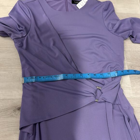 LAUREN Ralph Lauren NWT MIDI Faux Wrap Purple Dress with Silver Ring. - Picture 8 of 9